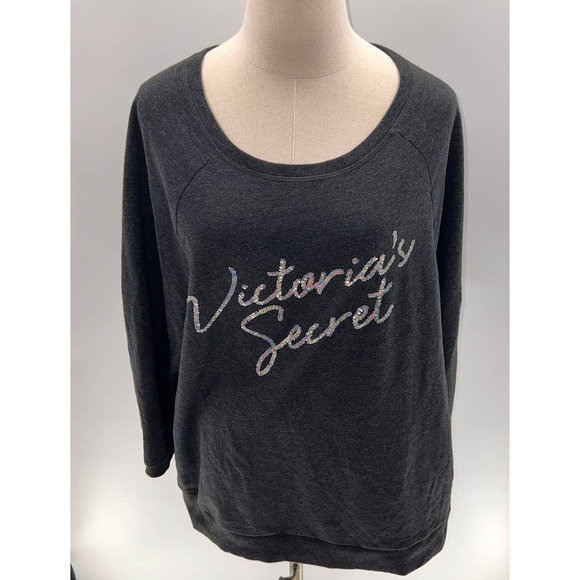 Victoria's Secret Gray with Sequin Graphic Crew Neck Pull Over Sweater- L - Picture 2 of 13